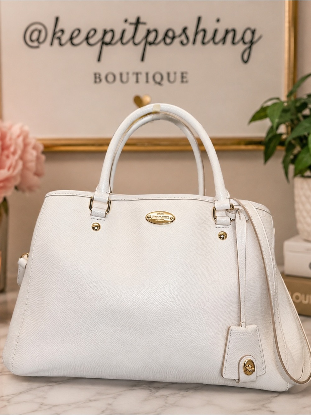 Coach White Leather Satchel with Gold Accents - Picture 1 of 10